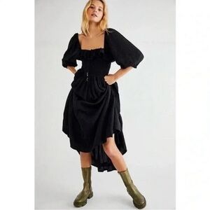 Free People Black High-Low Puff Sleeve Dress